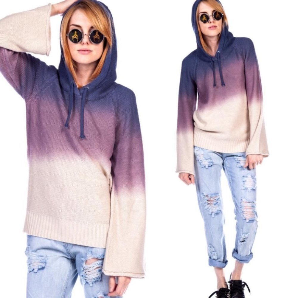 DollsKill Chaser Dip Dye Hooded Sweater Ombre Size XS Tie Dye Purple‎ Bohemian